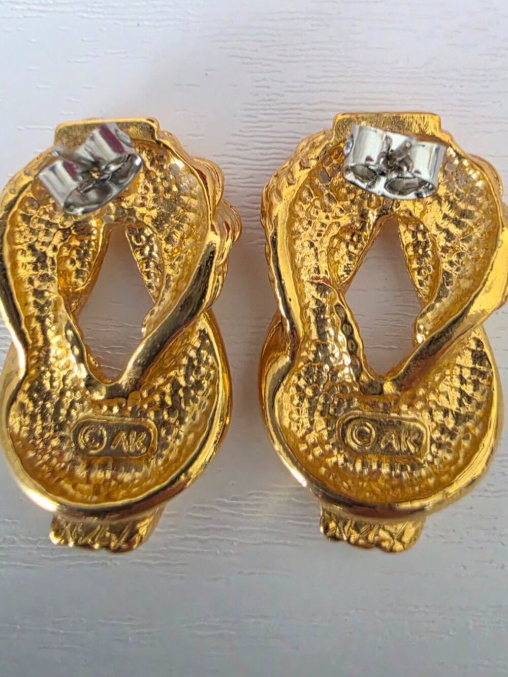 Vintage Anne Klein Signed Twisted Rope Pierced Earrings - Picture 4 of 4